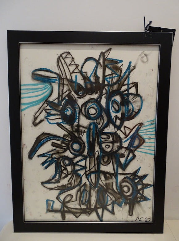 Cook B/W/Teal Abstract Pastel Art