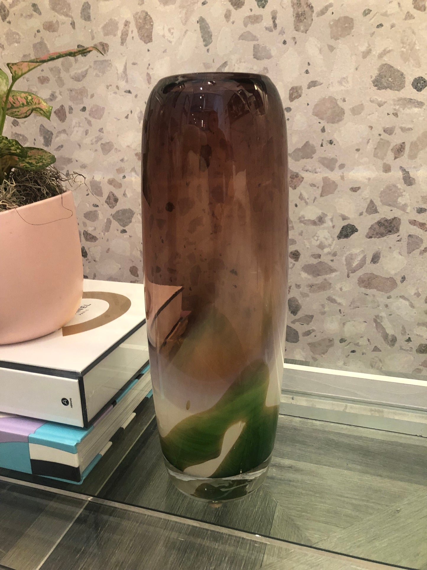 ONE TALL PINK AND GREEN VASE