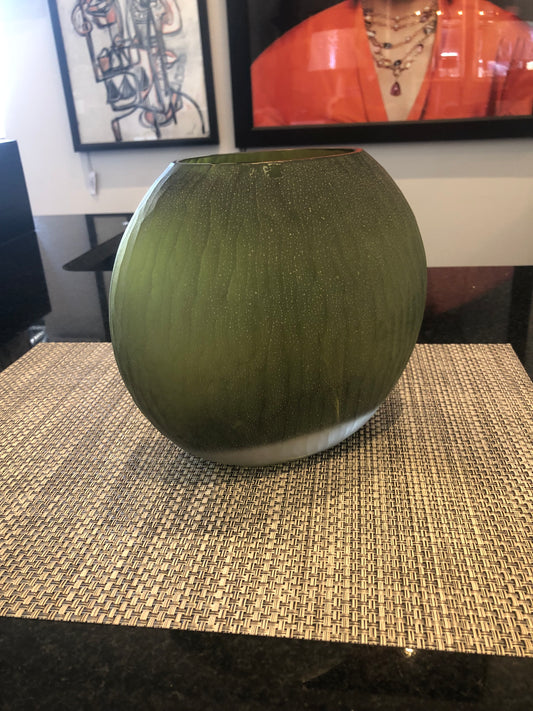 ONE GLASS GREEN OVAL VASE