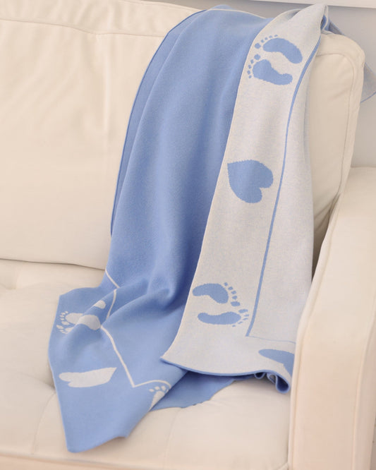 Alashan Cotton Cashmere Stevie Baby Blanket - Baby - Blue Lake & White