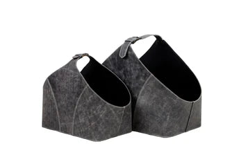 Fibre Leather Vintage Basket Set/2 Grey