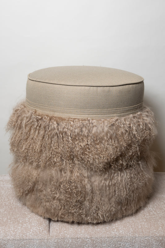 V Cecil 16” Round Ottoman Taupe Fur