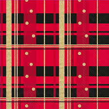 Boston Cocktail Napkins - Merry Christmas Red Plaid