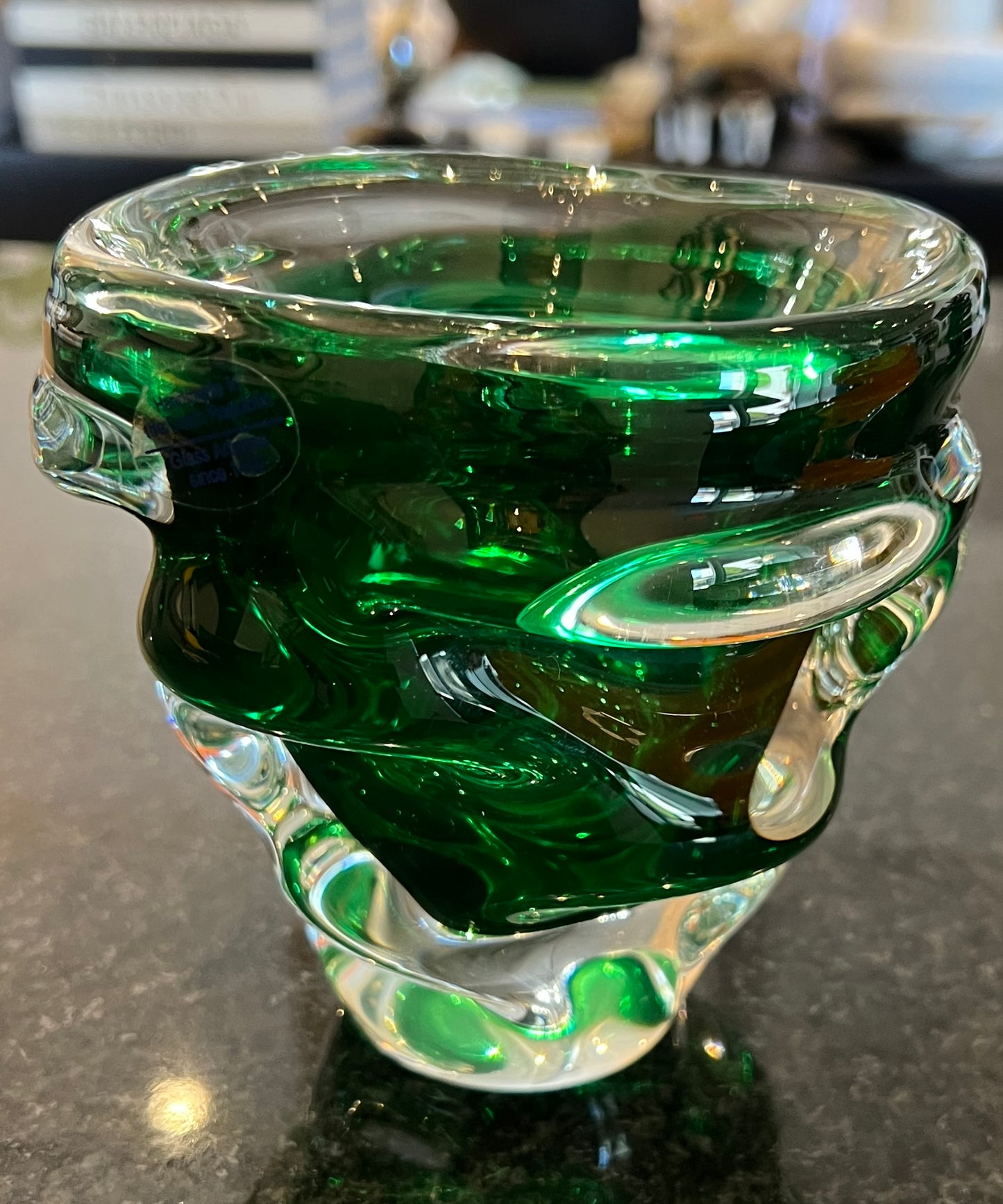 ONE OF A KIND GREEN BLOWN GLASS BOWL