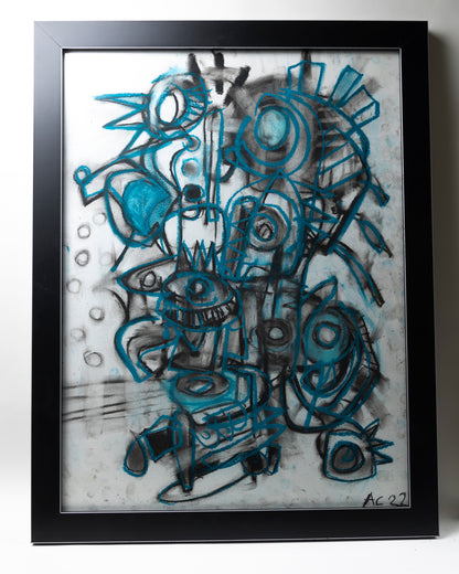 Cook B/W/Teal Abstract Pastel Art #2